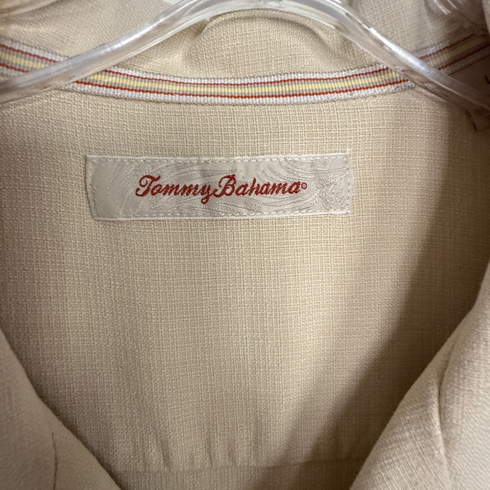 Tommy Bahama Tan Button-down embroidered Silk Shirt, Men’s L - Picture 3 of 9